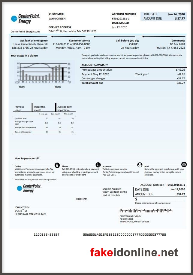 CenterPoint Energy - Texas Utility Bill Template